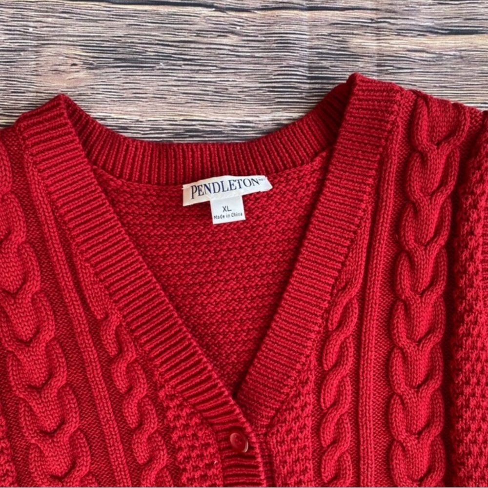 Vintage Pendleton Red Cable Knit Button Front Swe… - image 8
